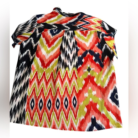 Jones New York Sheer Ikat Print Blouse XL Oversized Boho Tunic Top Artsy Spring - Picture 2 of 10